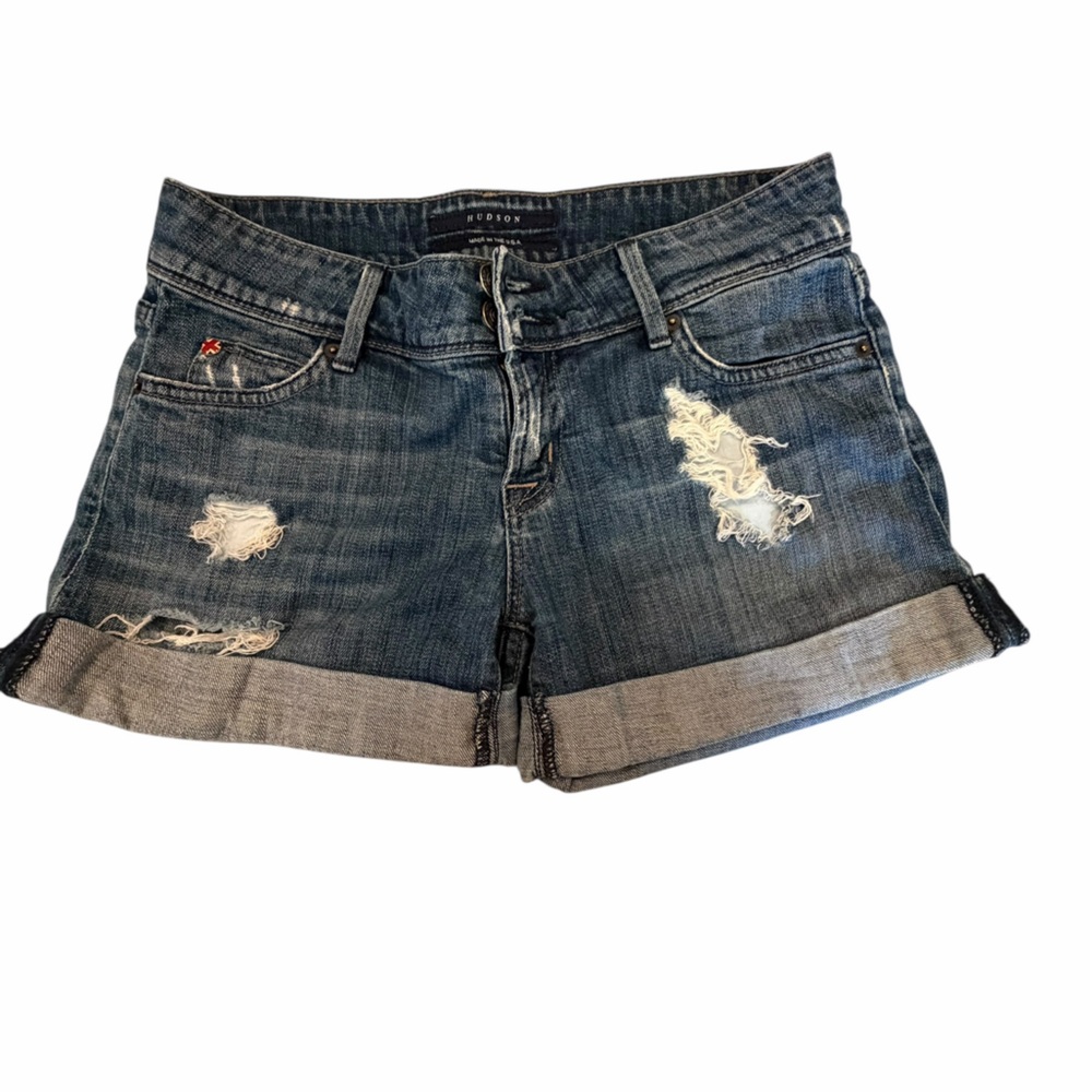 Hudson Vintage Distressed Blue Denim Shorts 26